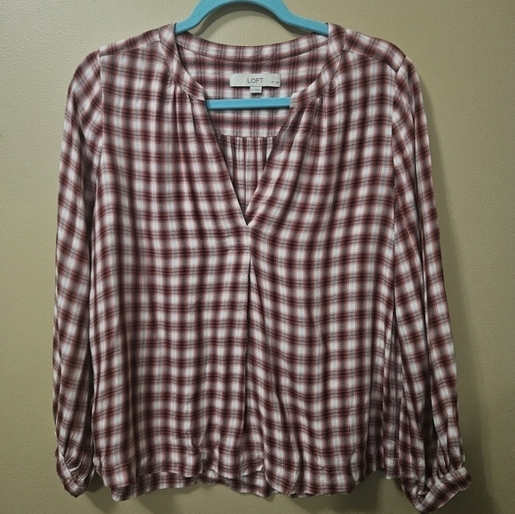 LOFT Tops - Loft Petite Plaid Pesant Blouse Women's Size Petite Small Top